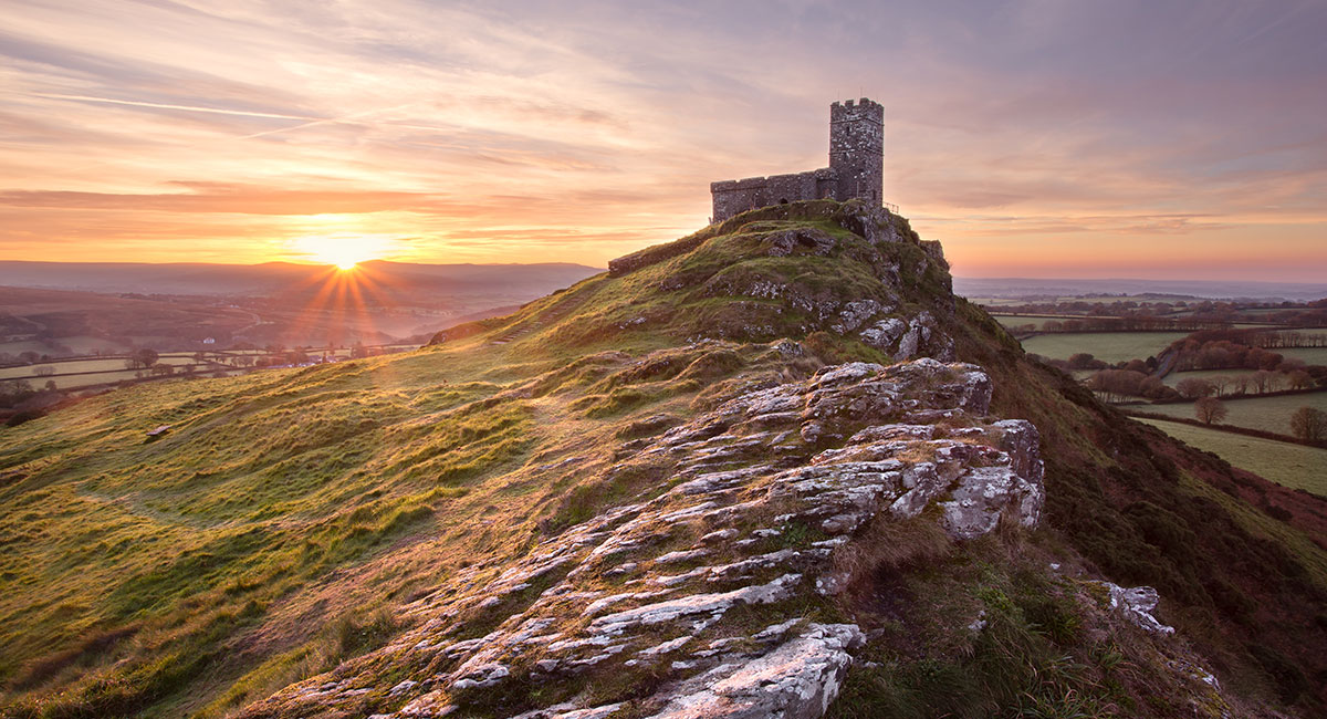 Stunning golden light over Brentor Church, Dartmoor